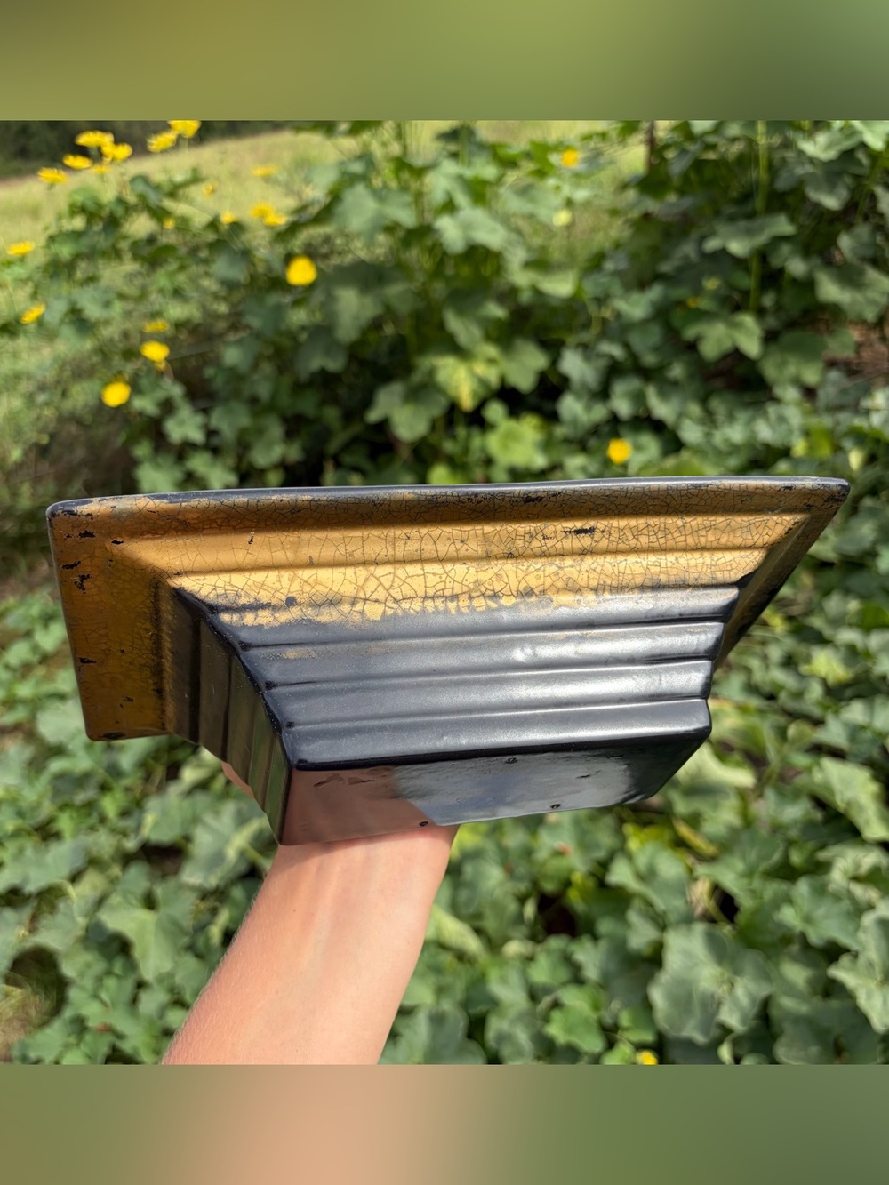Vintage Black & Gold Rectangular Ceramic Art Pottery Planter Pot 10" Long MCM